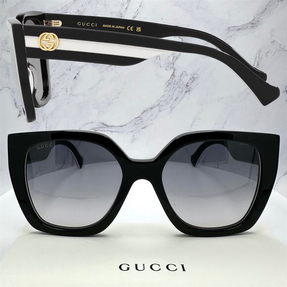 New GUCCI Sunglasses Black Square Gold Metal GG Web Arms Womens Authentic Gucci - Picture 15 of 16